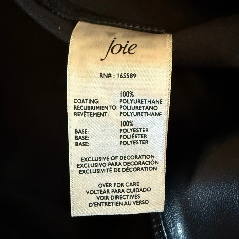 Joie Womens 10 Black Vegan Leather Pants High Rise Straight Leg Lined NWT